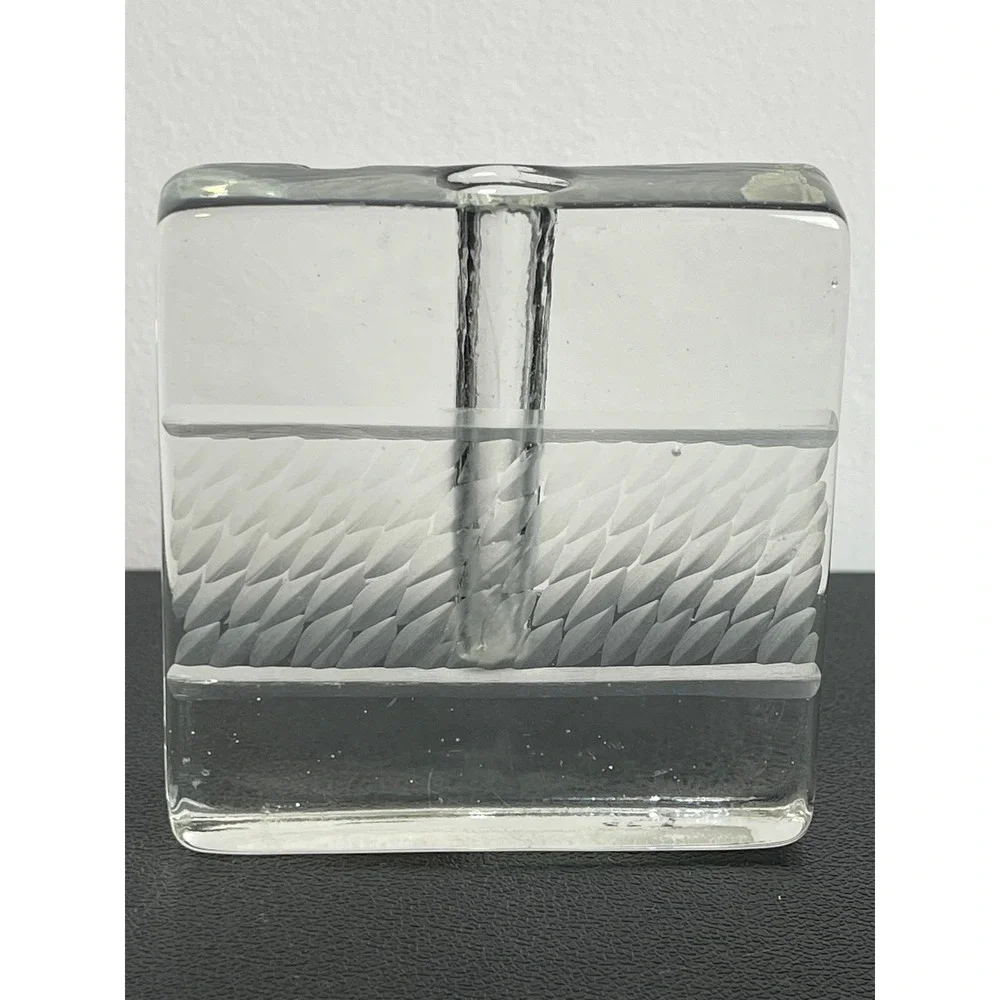 00377 - Easts of Eden Glass Cube Bud Vase Modernist Minimalist Clear Paperweight